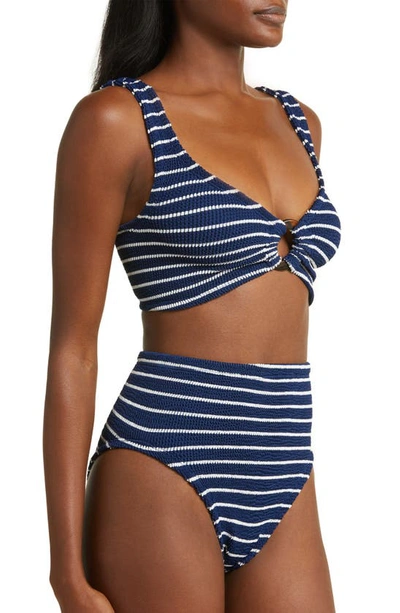 Shop Hunza G Nadine Stripe Two-piece Swimsuit In Navy/ White