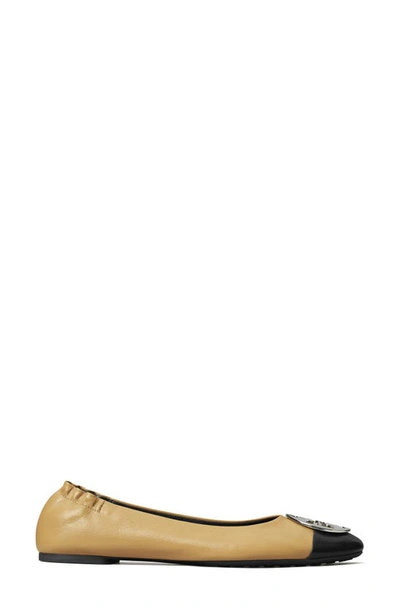 Tory Burch Claire Cap Toe Ballet Flat In Ginger Shortbread / Black