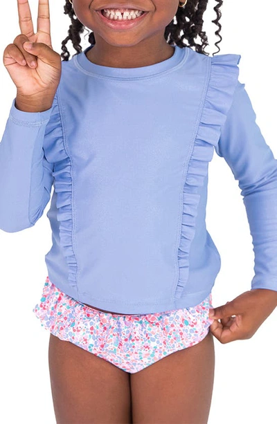 Rufflebutts Kids Shimmer Ruffled Two-piece Rashguard Swimsuit In Periwinkle
