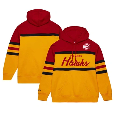 Shop Mitchell & Ness Gold/red Atlanta Hawks Head Coach Pullover Hoodie