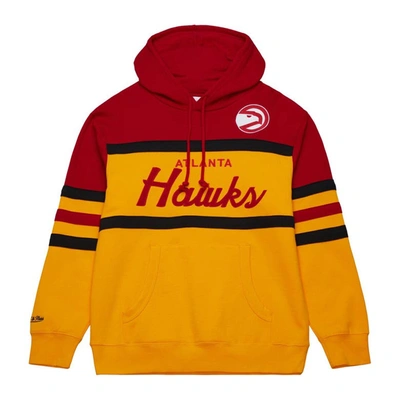Shop Mitchell & Ness Gold/red Atlanta Hawks Head Coach Pullover Hoodie