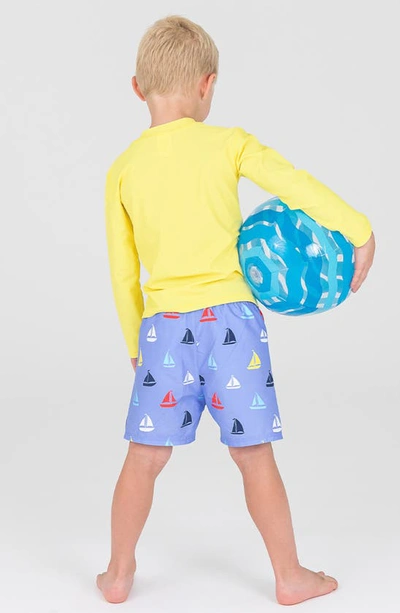 Ruggedbutts Kids' Sailboat Print Swim Trunks In Down By The Bay