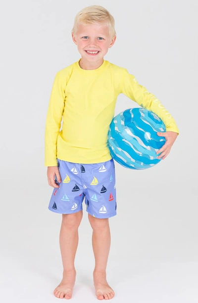 Ruggedbutts Kids' Sailboat Print Swim Trunks In Down By The Bay
