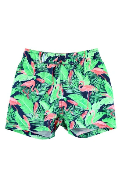 Shop Ruggedbutts Kids' Flamingo Print Swim Trunks In Flamingo Frenzy