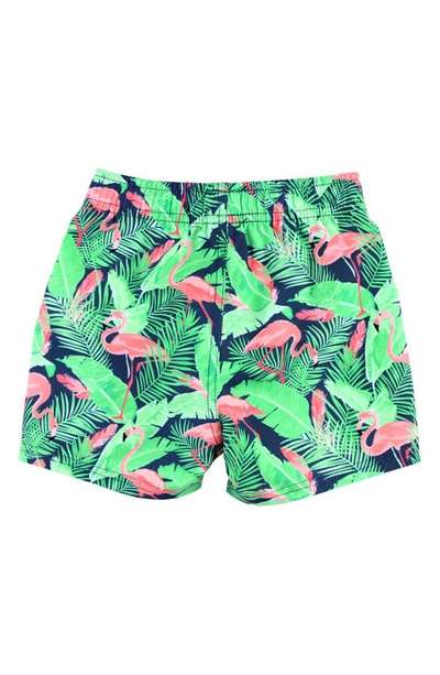 Ruggedbutts Kids' Flamingo Print Swim Trunks In Flamingo Frenzy