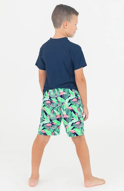 Ruggedbutts Kids' Flamingo Print Swim Trunks In Flamingo Frenzy
