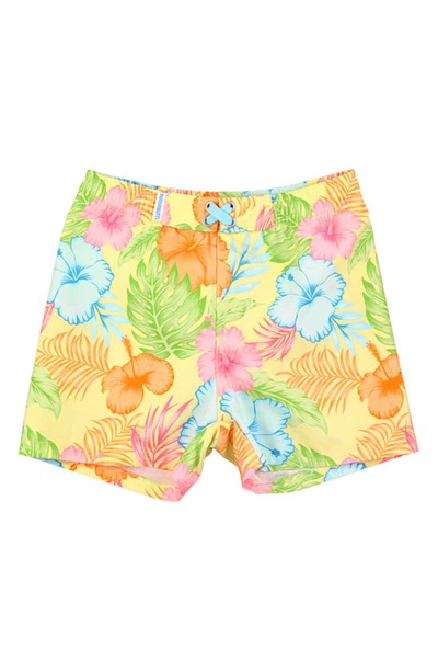 Shop Ruggedbutts Kids' Floral Swim Trunks In Happy Hula