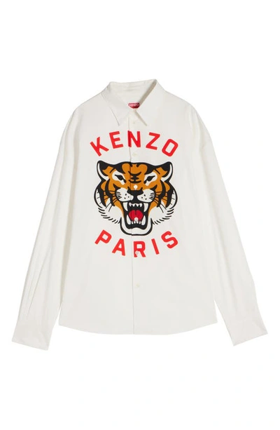 Shop Kenzo Luck Tiger Cotton Button-up Shirt In White