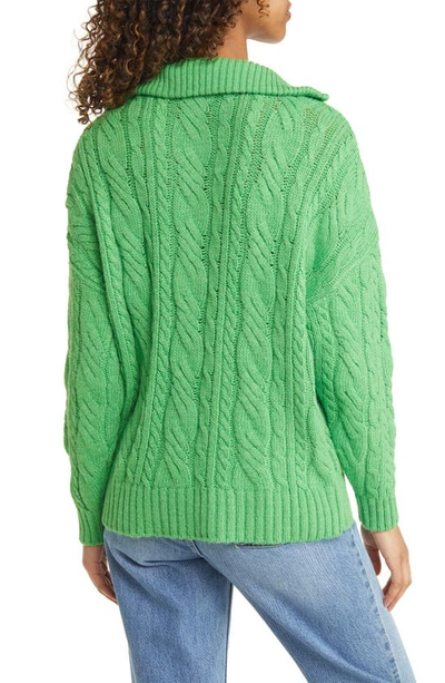 Shop Topshop Oversize Cable Knit Half Zip Sweater In Green