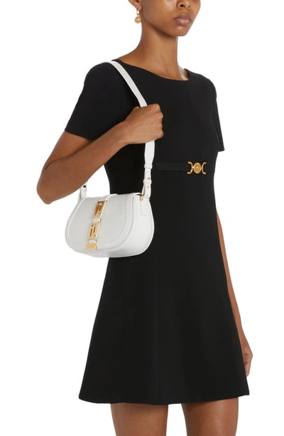 Shop Versace Medium Greca Goddess Leather Shoulder Bag In Optical White- Gold