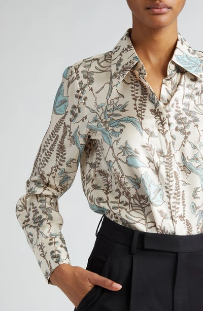 Shop Lafayette 148 Floral Trail Silk Twill Button-up Shirt In Pampas Plume Multi