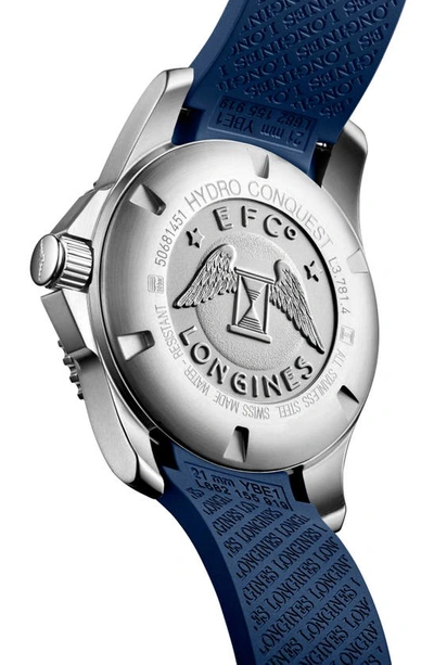 Shop Longines Hydroconquest Automatic Rubber Strap Watch, 41mm In Blue/ Silver