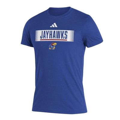 Shop Adidas Originals Adidas Royal Kansas Jayhawks Wordmark Tri-blend T-shirt