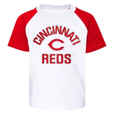 Shop Outerstuff Toddler White/heather Gray Cincinnati Reds Two-piece Groundout Baller Raglan T-shirt & Shorts Set