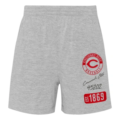 Shop Outerstuff Toddler White/heather Gray Cincinnati Reds Two-piece Groundout Baller Raglan T-shirt & Shorts Set