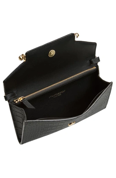 Strathberry Multrees Croc Embossed Leather Wallet On A Chain In Black