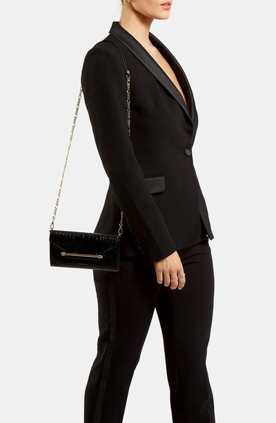 Strathberry Multrees Croc Embossed Leather Wallet On A Chain In Black
