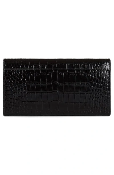 Shop Strathberry Multrees Croc Embossed Leather Wallet On A Chain In Black