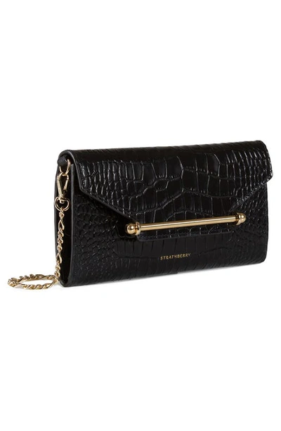 Strathberry Multrees Croc Embossed Leather Wallet On A Chain In Black