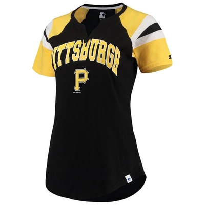 Shop Starter Black/gold Pittsburgh Pirates Game On Notch Neck Raglan T-shirt