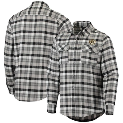 Shop Antigua Black/gray Boston Bruins Ease Plaid Button-up Long Sleeve Shirt