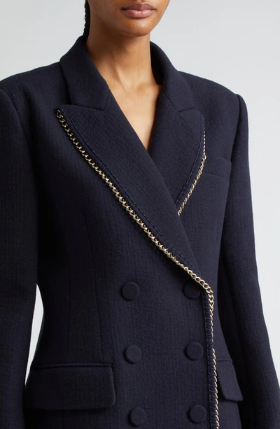 Shop Chloé Chain Trim Double Breasted Wool Blazer In Ink Navy