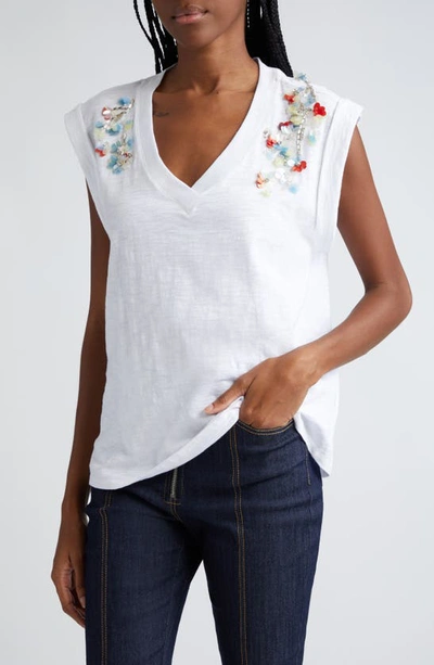 Shop Cinq À Sept Bella Sequin Flower Cotton T-shirt In White Multi