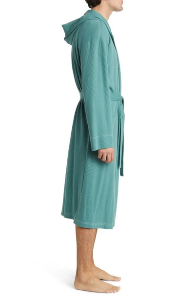 Shop Majestic Microgrid Hooded Cotton Blend Robe In Dk Mint