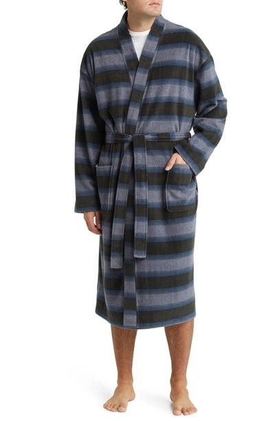 Shop Majestic Line Up Cotton Robe In Charcoal Stripe