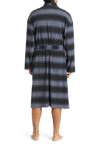 Majestic Line Up Cotton Robe In Charcoal Stripe