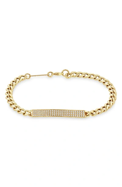 Shop Zoë Chicco Diamond Curb Chain Id Bracelet In 14k Yellow Gold