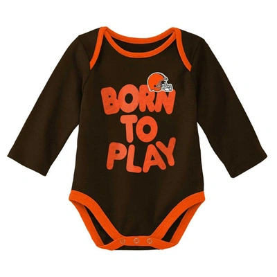 Shop Outerstuff Newborn & Infant Brown/heathered Gray Cleveland Browns Born To Win Two-pack Long Sleeve Bodysuit Set