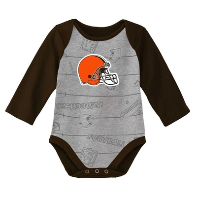 Shop Outerstuff Newborn & Infant Brown/heathered Gray Cleveland Browns Born To Win Two-pack Long Sleeve Bodysuit Set