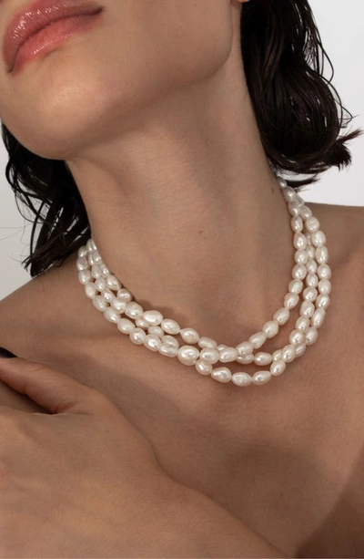 Shop Saint Moran Freshwater Pearl Triple Strand Necklace In White