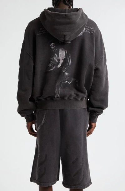 Shop Off-white Saint Matthew Organic Cotton Graphic Hoodie In Black Grey