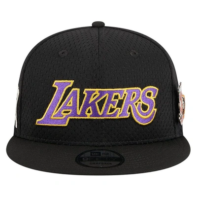Shop New Era Black Los Angeles Lakers Post-up Pin Mesh 9fifty Snapback Hat