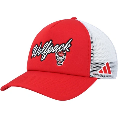 Shop Adidas Originals Adidas Red Nc State Wolfpack Script Trucker Snapback Hat