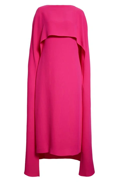 Shop Valentino Silk Cady Couture Cape Dress In Pink