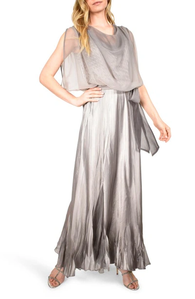 Shop Komarov Cowl Neck Popover Gown In Oyster Smoke Ombre