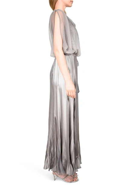 Shop Komarov Cowl Neck Popover Gown In Oyster Smoke Ombre