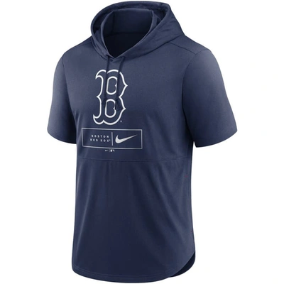 Shop Nike Navy Boston Red Sox Lockup Performance Short Sleeve Lightweight Hooded Top