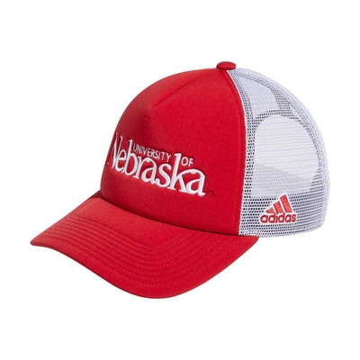 Shop Adidas Originals Adidas Scarlet/white Nebraska Huskers Foam Trucker Snapback Hat