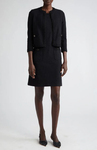 St John Compact Boucle Knit Short Sleeve Dress In Black