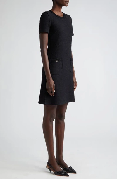 Shop St John Short Sleeve Bouclé Knit Sheath Dress In Black