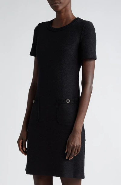 Shop St John Short Sleeve Bouclé Knit Sheath Dress In Black