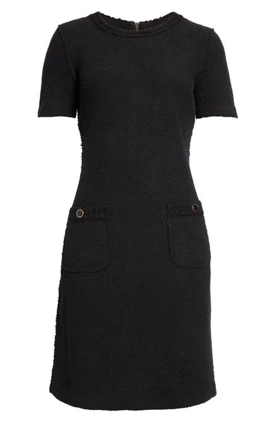 Shop St John Short Sleeve Bouclé Knit Sheath Dress In Black