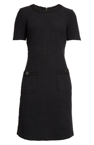 St John Compact Boucle Knit Short Sleeve Dress In Black