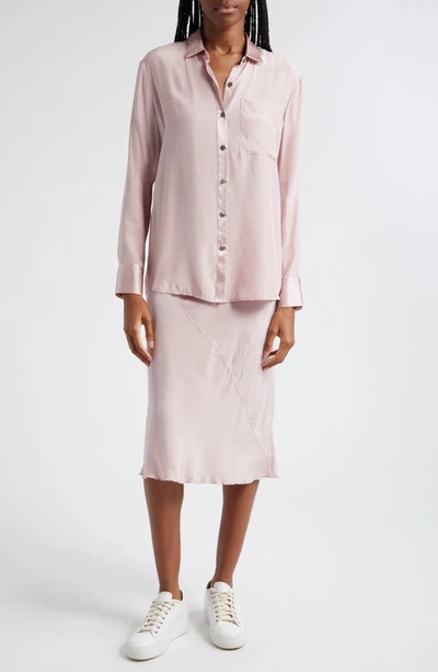Atm Anthony Thomas Melillo Matte Silk Charmeuse Boyfriend Shirt In Pink Lilac