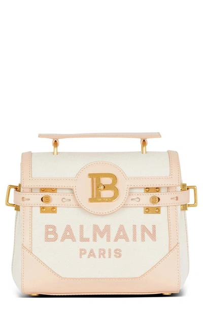 Shop Balmain B-buzz 23 Leather Top Handle Bag In Gru Cream/ Multi