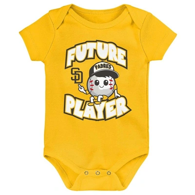 Shop Outerstuff Infant Gold/brown/white San Diego Padres Minor League Player Three-pack Bodysuit Set